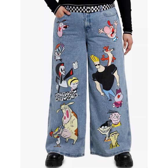 Cartoon Network Character Collage Wide Leg Denim Pants Plus Size - Picture 1 of 6